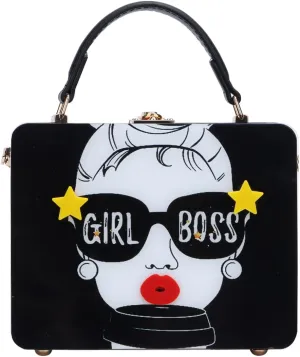 KUANG! Women Funky 3D Lady Face Acrylic Shoulder Bags Novelty Top Handle Satchel Handbags Box Clutch Purse for Party