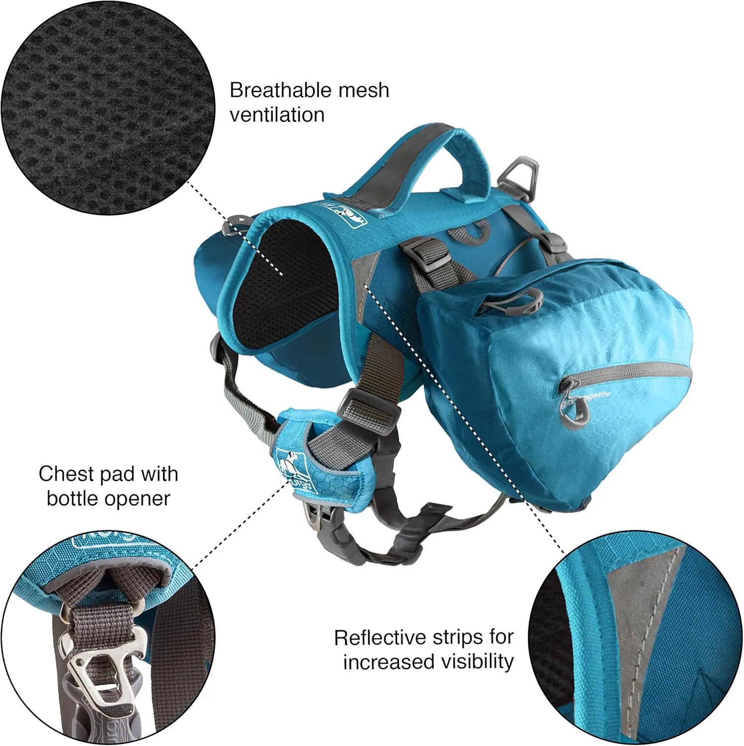 Kurgo Big Baxter Dog Backpack, Dog Saddlebag, Dog Pack, Adjustable Saddlebag for Hiking, Walking, Running, Camping, Chili Red/Barn Red