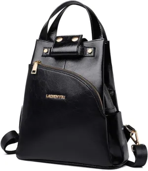 LAORENTOU Women Soft Leather Backpack Cowhide Antitheft Rucksack Ladies Shoulder Bag Medium (Black-023)