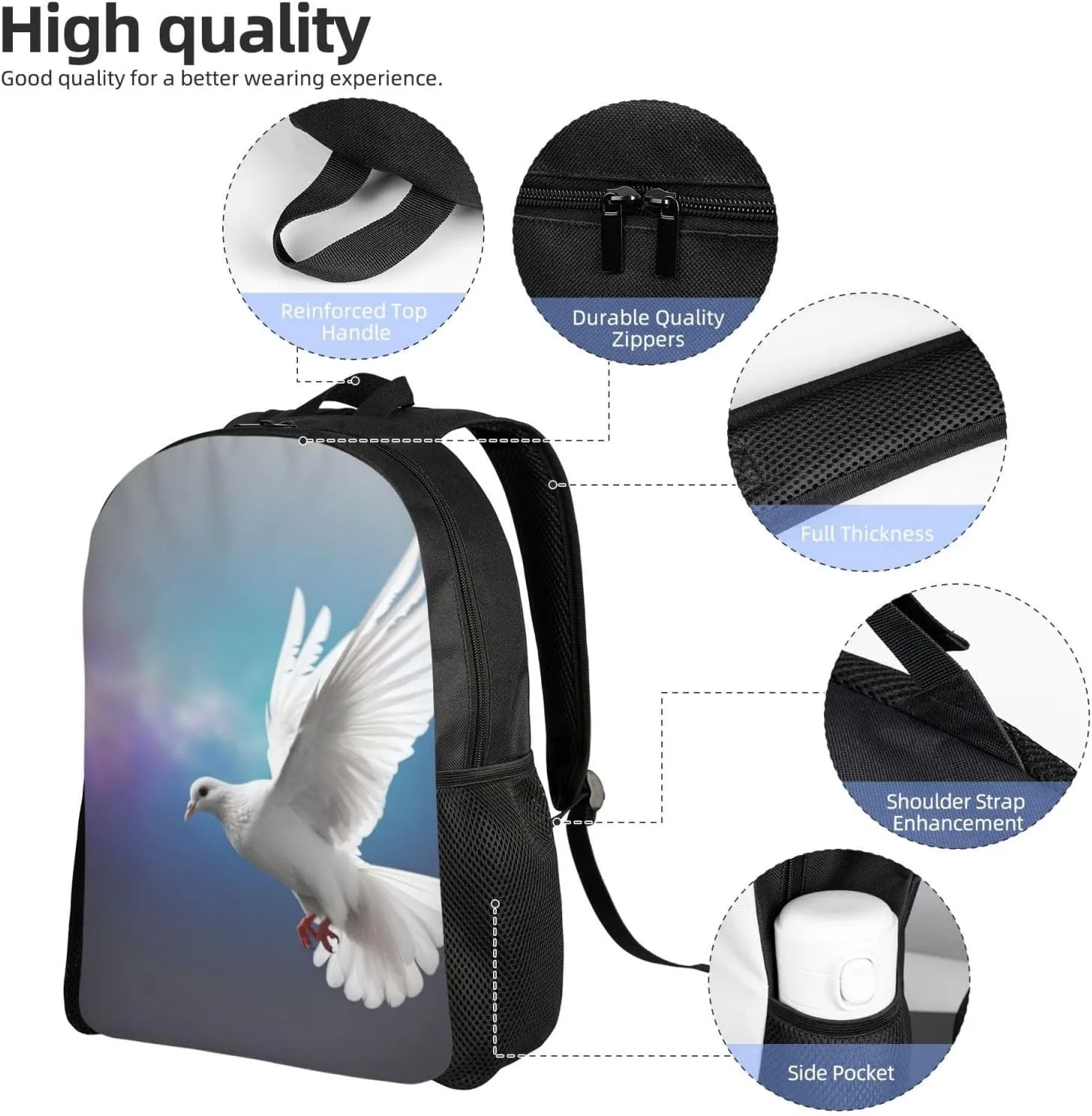 Laptop Backpack 16.1 Inch with Compartment Peace Dove Laptop Bag Lightweight Casual Daypack for Travel