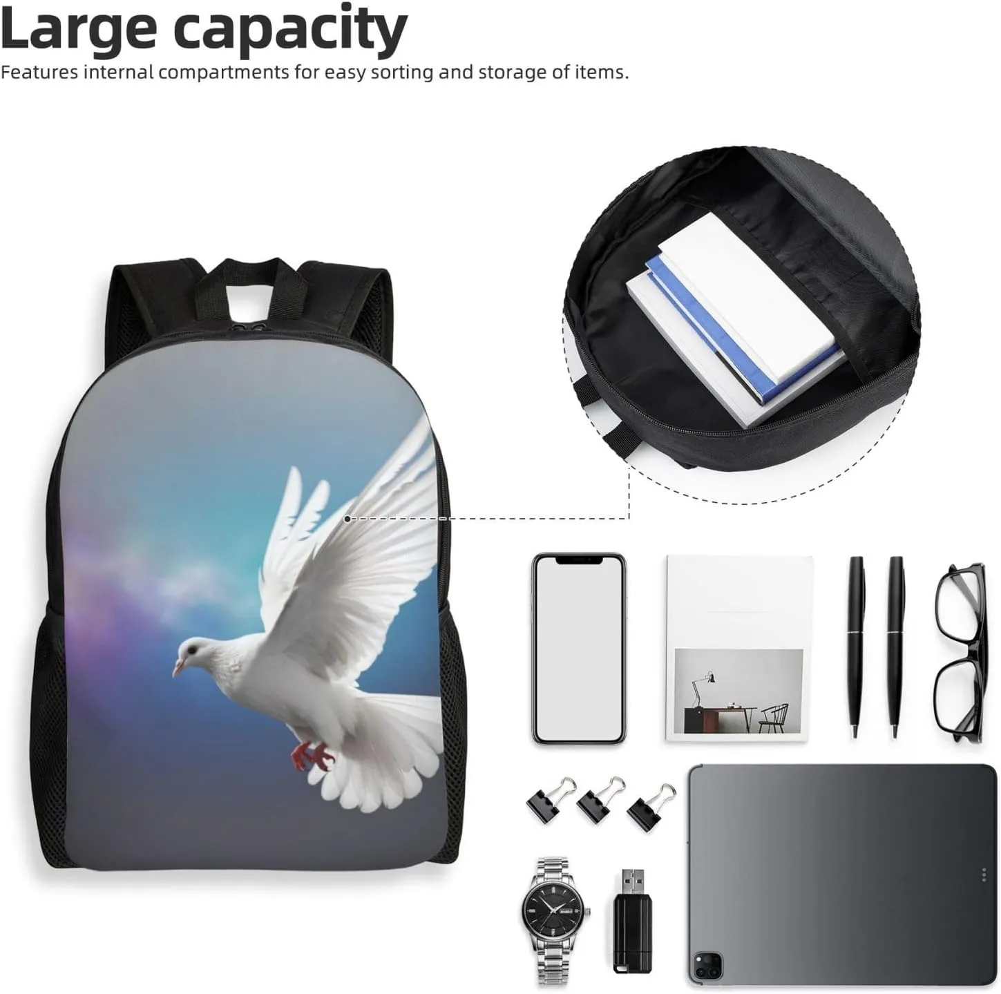 Laptop Backpack 16.1 Inch with Compartment Peace Dove Laptop Bag Lightweight Casual Daypack for Travel