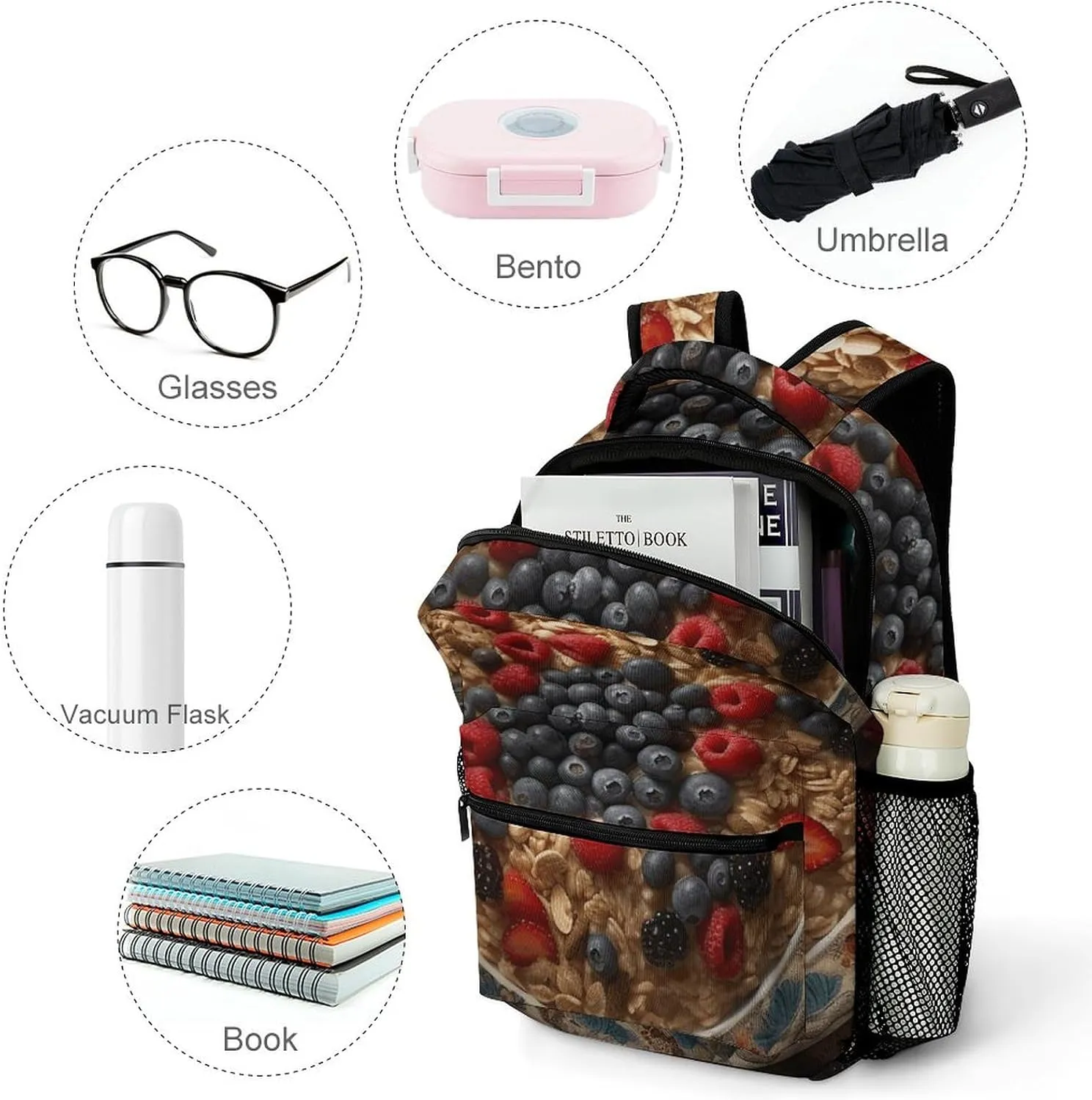Laptop Backpack for Men Women Lightweight Daypack with Compartment Rucksack Fruity Oatmeal Laptop Bag
