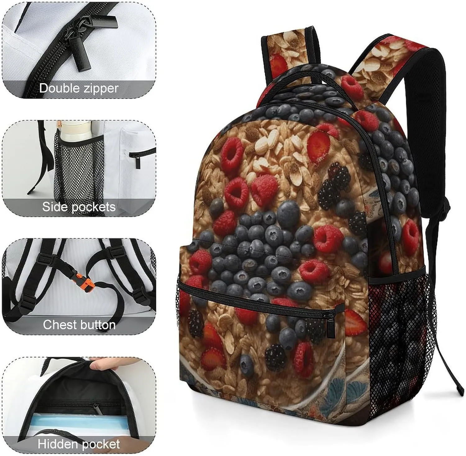 Laptop Backpack for Men Women Lightweight Daypack with Compartment Rucksack Fruity Oatmeal Laptop Bag