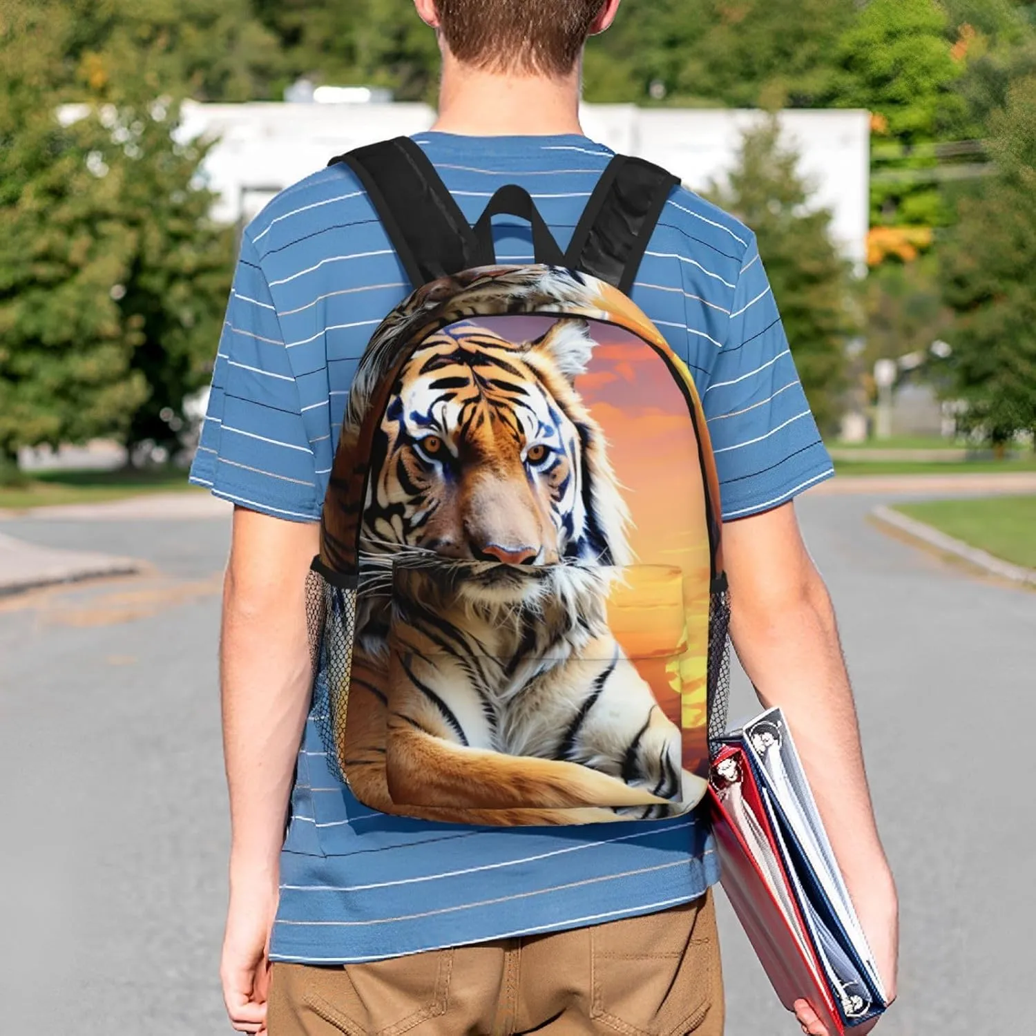 Laptop Backpack Lightweight Backpack for Men Women Daypack Tiger Colorful Sunset Laptop Bag Casual Backpack for Travel