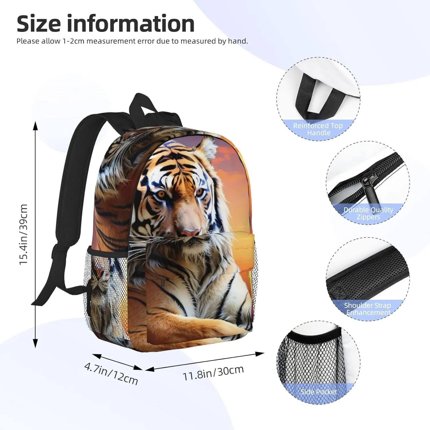 Laptop Backpack Lightweight Backpack for Men Women Daypack Tiger Colorful Sunset Laptop Bag Casual Backpack for Travel