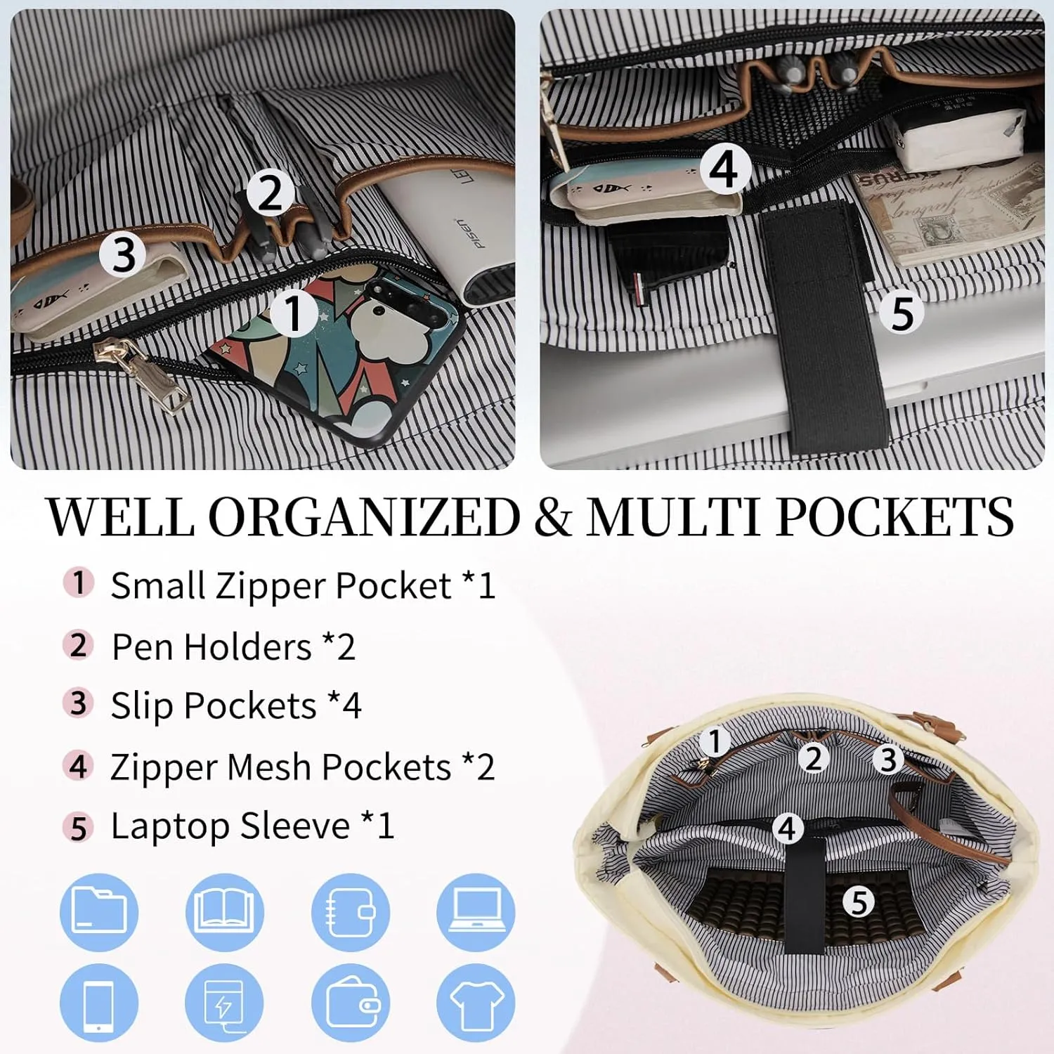 Laptop Tote Bag for Women, 15.6 Inch Computer Shoulder Bag Teacher Work Bag Travel Purse with Small Pouch VONXURY