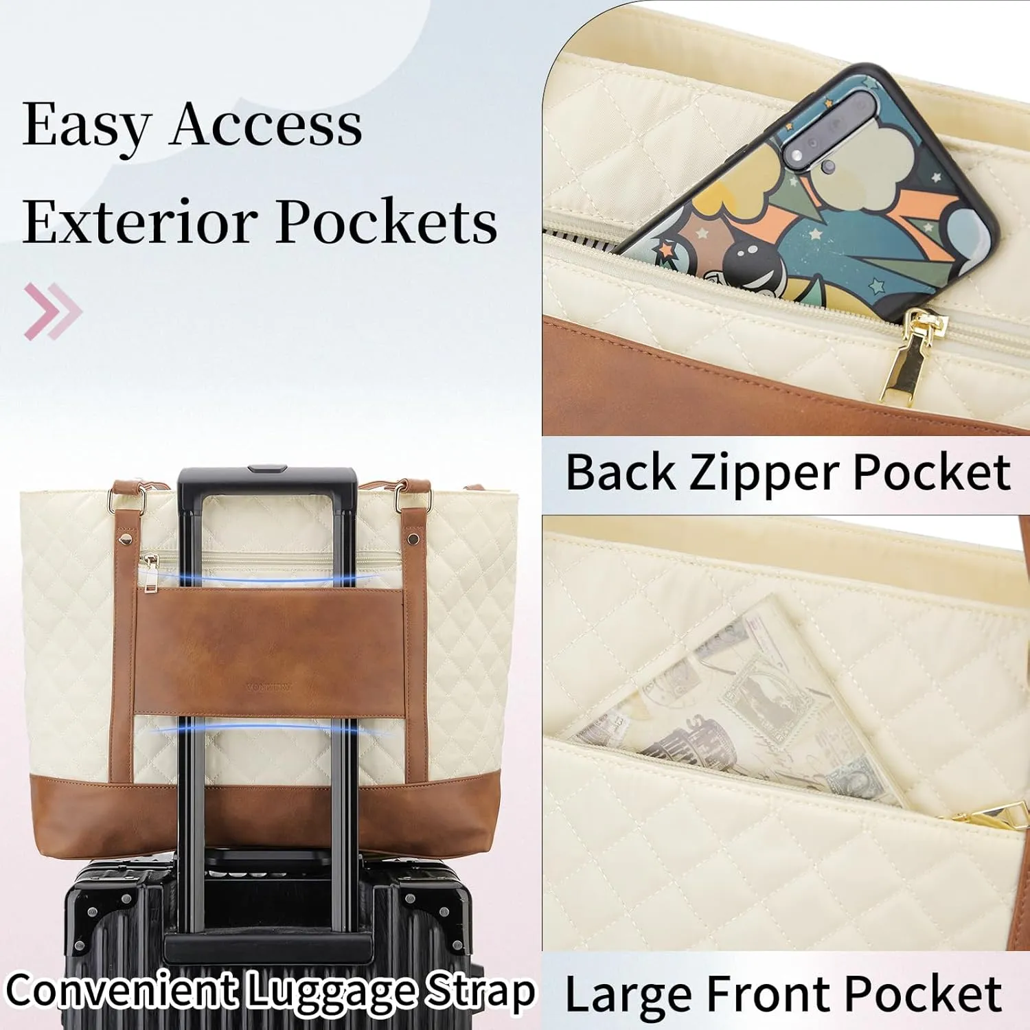 Laptop Tote Bag for Women, 15.6 Inch Computer Shoulder Bag Teacher Work Bag Travel Purse with Small Pouch VONXURY