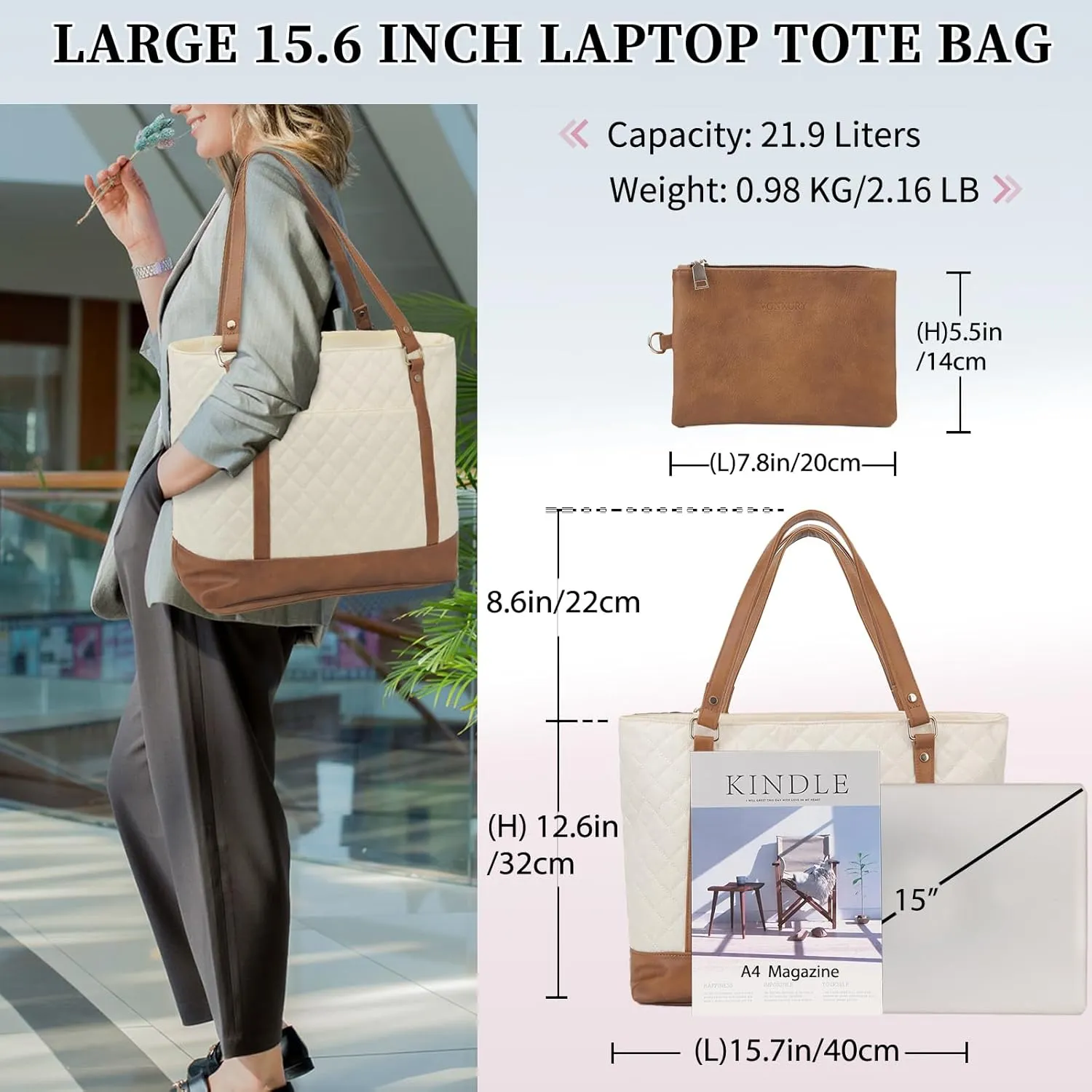 Laptop Tote Bag for Women, 15.6 Inch Computer Shoulder Bag Teacher Work Bag Travel Purse with Small Pouch VONXURY