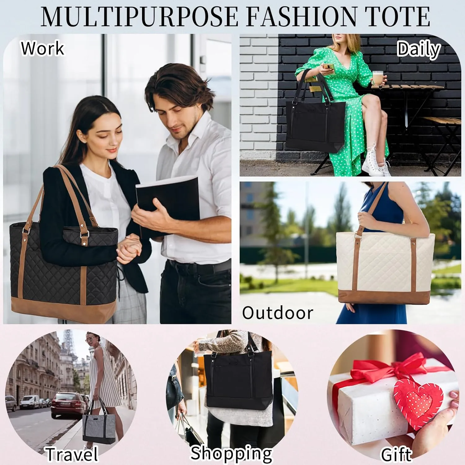 Laptop Tote Bag for Women, 15.6 Inch Computer Shoulder Bag Teacher Work Bag Travel Purse with Small Pouch VONXURY