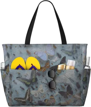 Large Beach Tote Bag for Women Extra Large Capacity Waterproof Sandproof Pool Bag Suitable for Swimming Pool Gym Travel Groceries Butterfly and Beetle