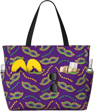 Large Beach Tote Bag for Women Extra Large Capacity Waterproof Sandproof Pool Bag Suitable for Swimming Pool Gym Travel Groceries Carnival Masks and Beads