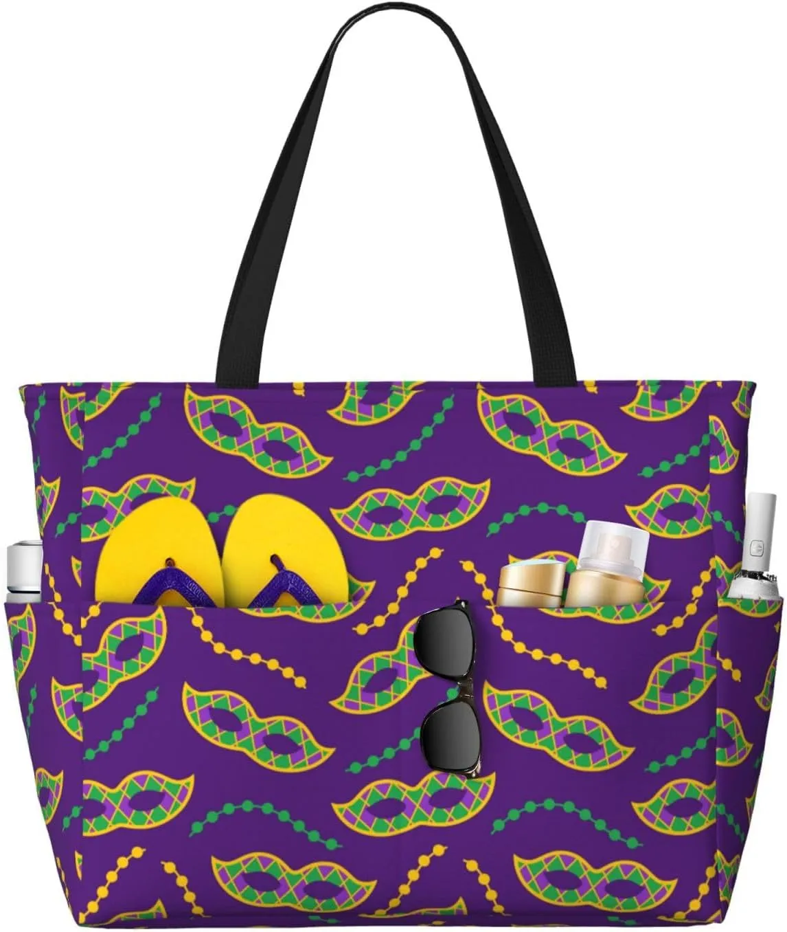 Large Beach Tote Bag for Women Extra Large Capacity Waterproof Sandproof Pool Bag Suitable for Swimming Pool Gym Travel Groceries Carnival Masks and Beads
