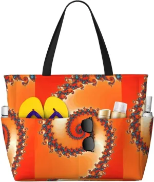 Large Beach Tote Bag for Women Extra Large Capacity Waterproof Sandproof Pool Bag Suitable for Swimming Pool Gym Travel Groceries Orange Rotating