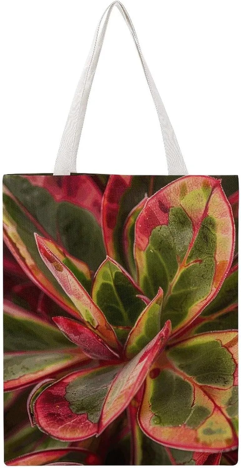 Large Canvas Shopping Bag,Succulent Plant Leaves Print Cotton Tote Bag,practical Large Capacity Tote Bag,ladies Tote Bag