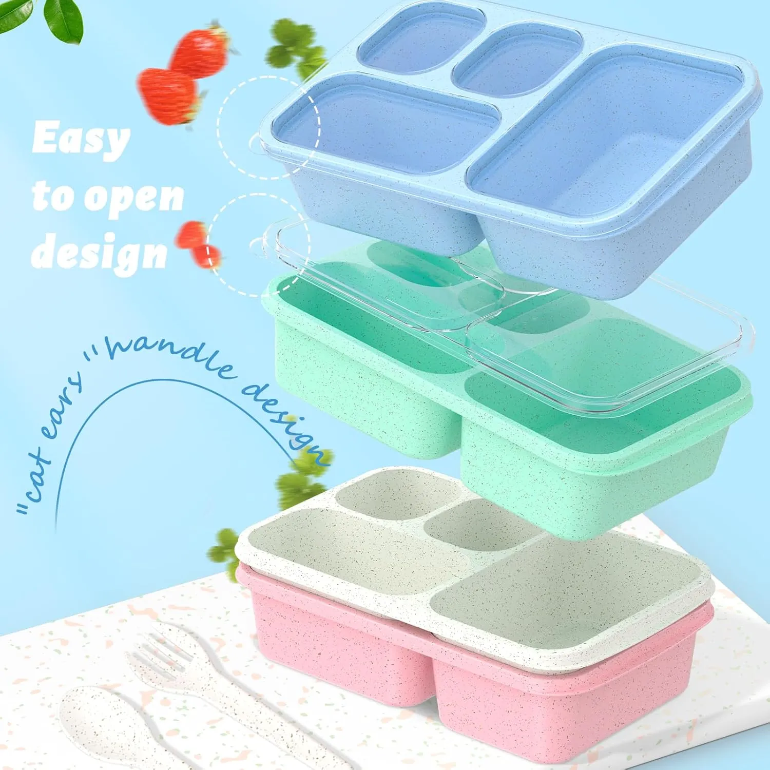 Large Capacity Bento Box for Adults, 4-Piece Set – Stackable Lunch Box with 4 Compartments, Microwave & Dishwasher Safe, Reusable Meal Prep Containers, Snack Containers for Kids & Adults (4 Colors)