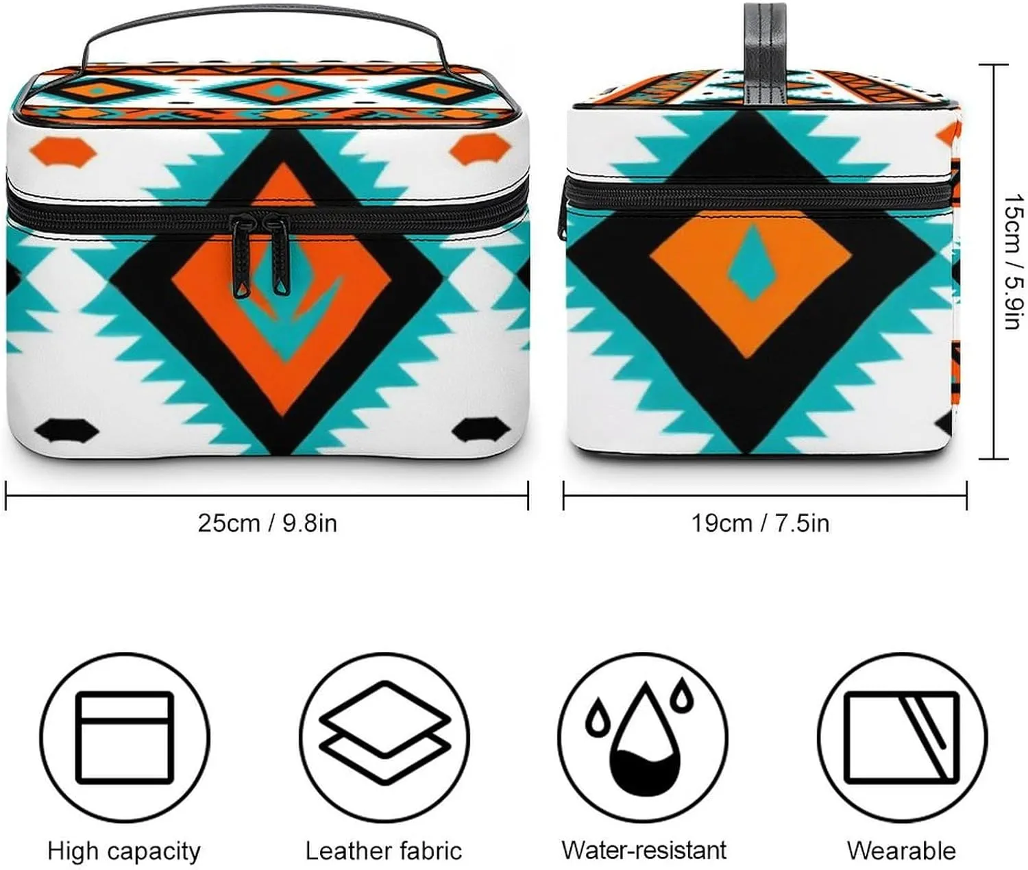 Large Capacity Makeup Bag for Women, Multifunctional Portable Cosmetic Case Indiana Western Southwest Tribal Ethnic Aztec Geometric Toiletry Organizer Bag Travel Accessories