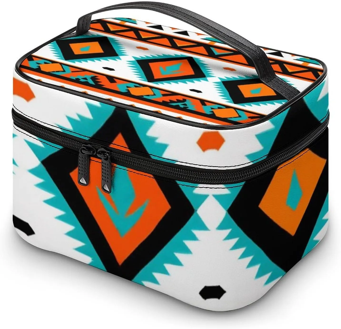 Large Capacity Makeup Bag for Women, Multifunctional Portable Cosmetic Case Indiana Western Southwest Tribal Ethnic Aztec Geometric Toiletry Organizer Bag Travel Accessories