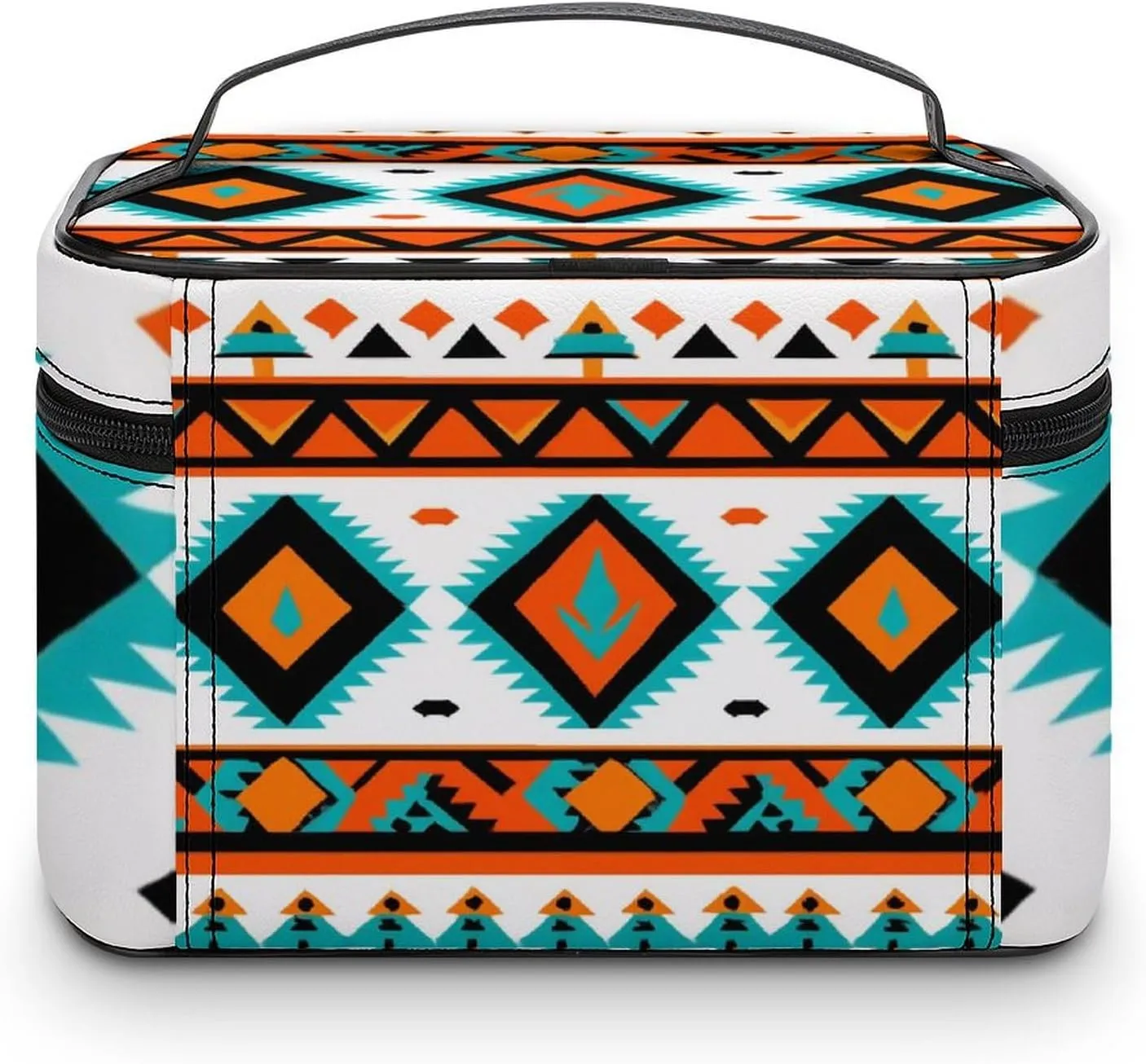 Large Capacity Makeup Bag for Women, Multifunctional Portable Cosmetic Case Indiana Western Southwest Tribal Ethnic Aztec Geometric Toiletry Organizer Bag Travel Accessories
