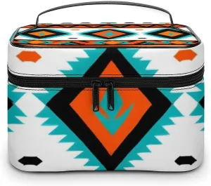 Large Capacity Makeup Bag for Women, Multifunctional Portable Cosmetic Case Indiana Western Southwest Tribal Ethnic Aztec Geometric Toiletry Organizer Bag Travel Accessories