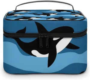 Large Capacity Makeup Organizer Bag, Portable Stylish Cosmetic Case with Zipper Pouch Ocean Orca Killer Whale Toiletry Storage Bag Travel Accessories