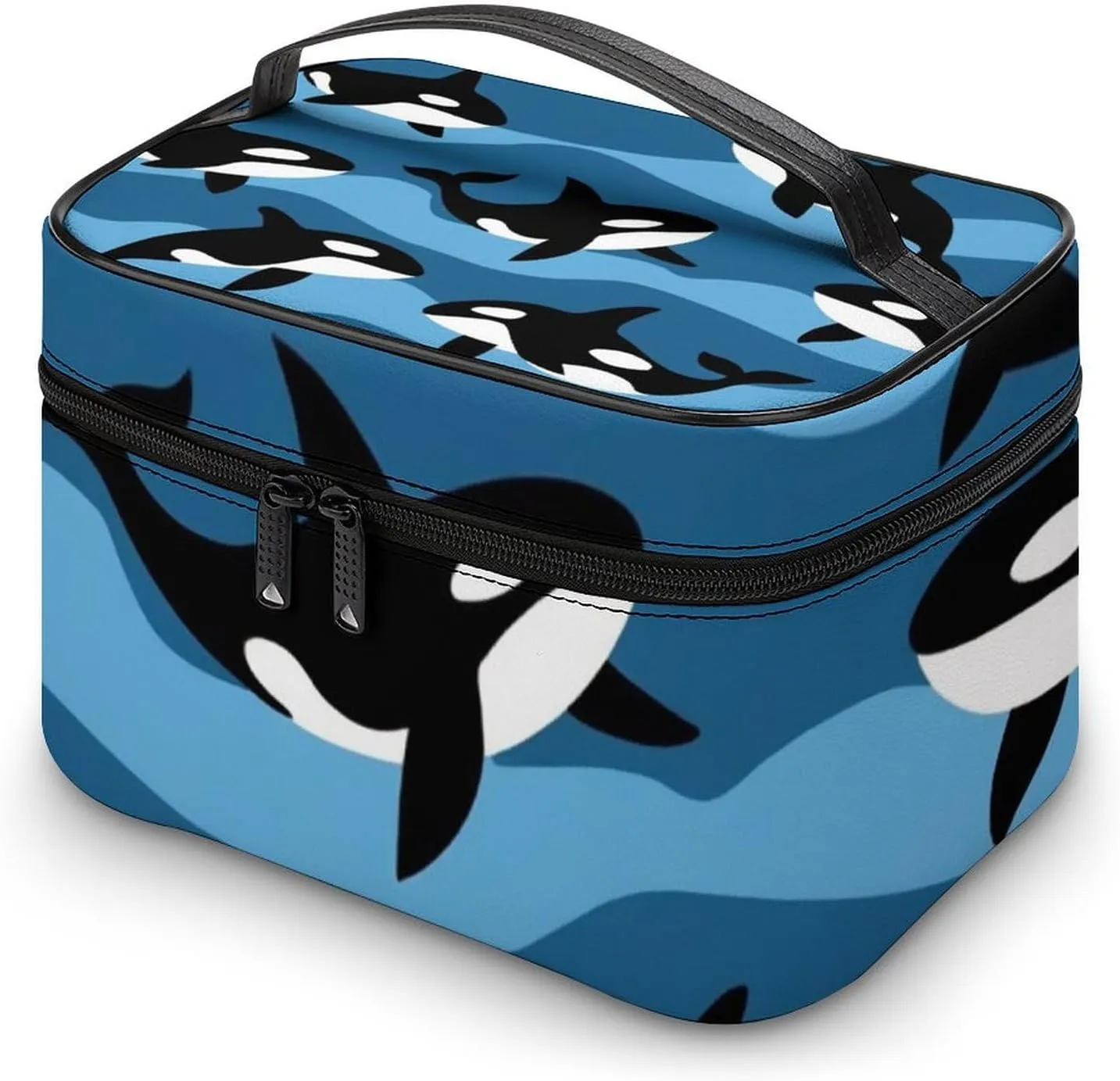 Large Capacity Makeup Organizer Bag, Portable Stylish Cosmetic Case with Zipper Pouch Ocean Orca Killer Whale Toiletry Storage Bag Travel Accessories