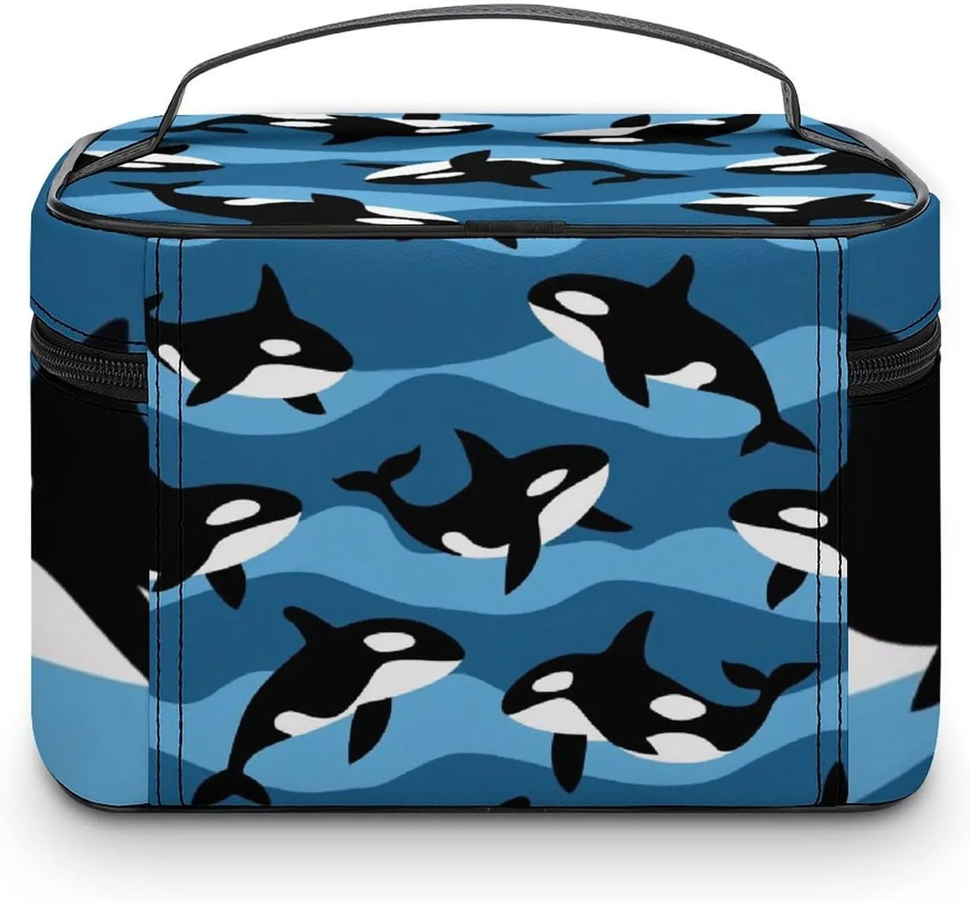 Large Capacity Makeup Organizer Bag, Portable Stylish Cosmetic Case with Zipper Pouch Ocean Orca Killer Whale Toiletry Storage Bag Travel Accessories