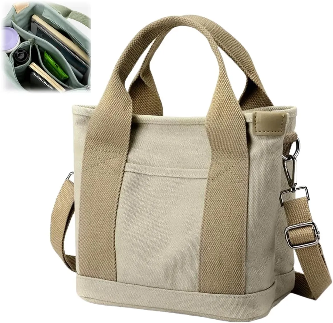 Large Capacity Multi Pocket Handbag Handmade,Small Tote Bag with Zipper,Top Handle Canvas Compartment Adjustable Crossbody