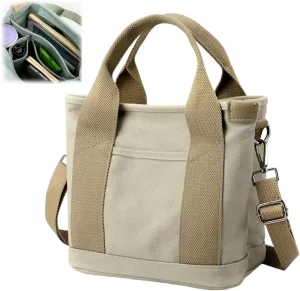 Large Capacity Multi Pocket Handbag Handmade,Small Tote Bag with Zipper,Top Handle Canvas Compartment Adjustable Crossbody