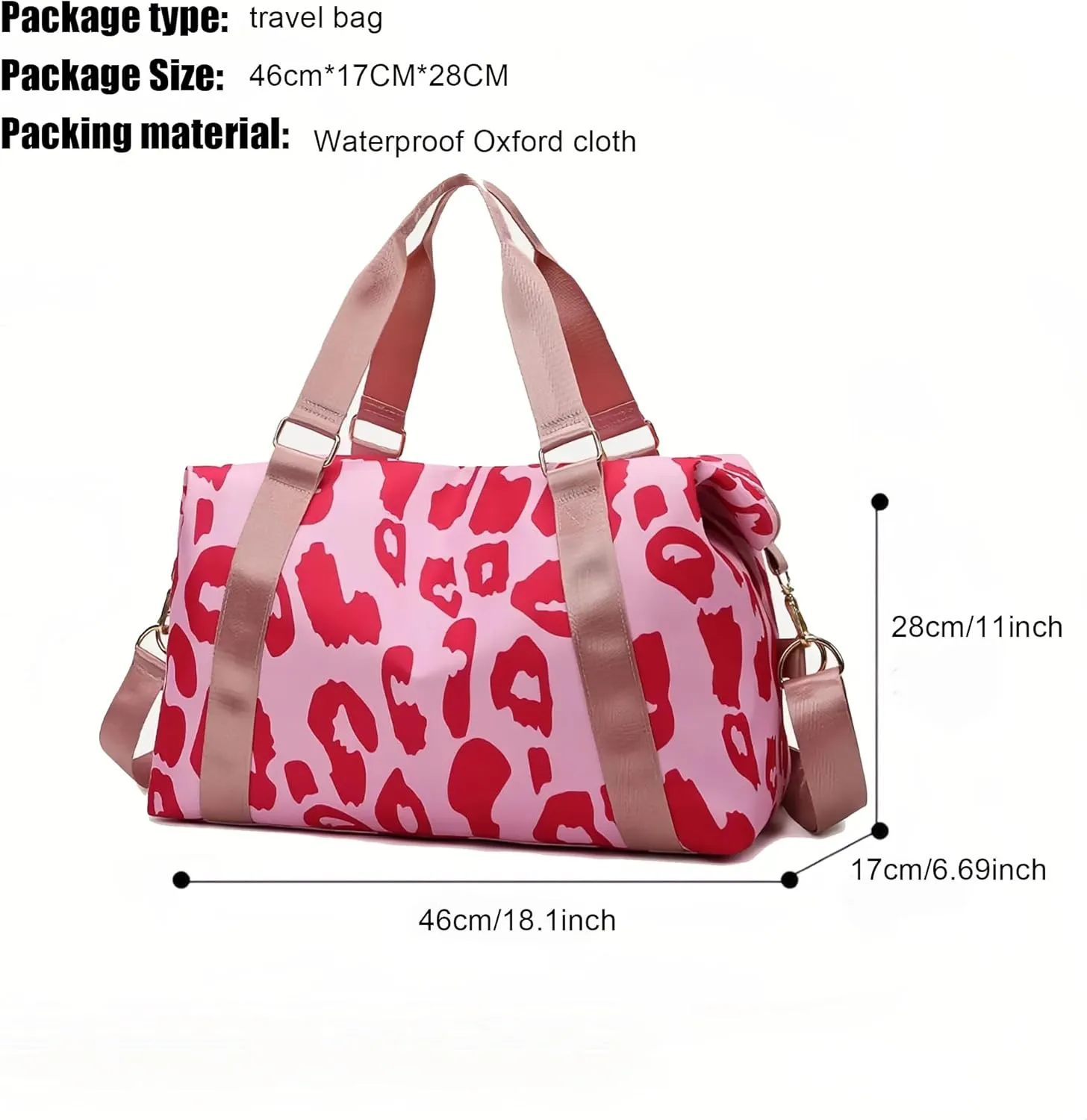 Large Capacity Travel Bag Wet Dry Shoulder Luggage Handbag Leisure Sports Fitness Bag Leopard Print Beach Bags Women's Backpack-pink