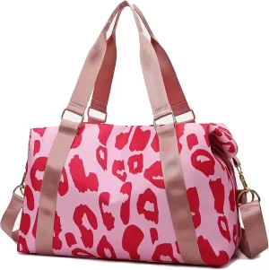 Large Capacity Travel Bag Wet Dry Shoulder Luggage Handbag Leisure Sports Fitness Bag Leopard Print Beach Bags Women's Backpack-pink