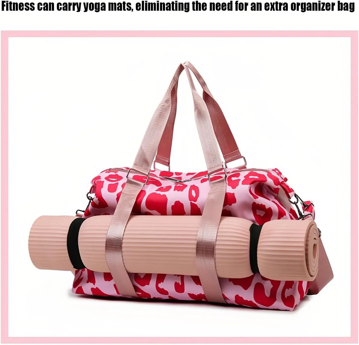 Large Capacity Travel Bag Wet Dry Shoulder Luggage Handbag Leisure Sports Fitness Bag Leopard Print Beach Bags Women's Backpack-pink