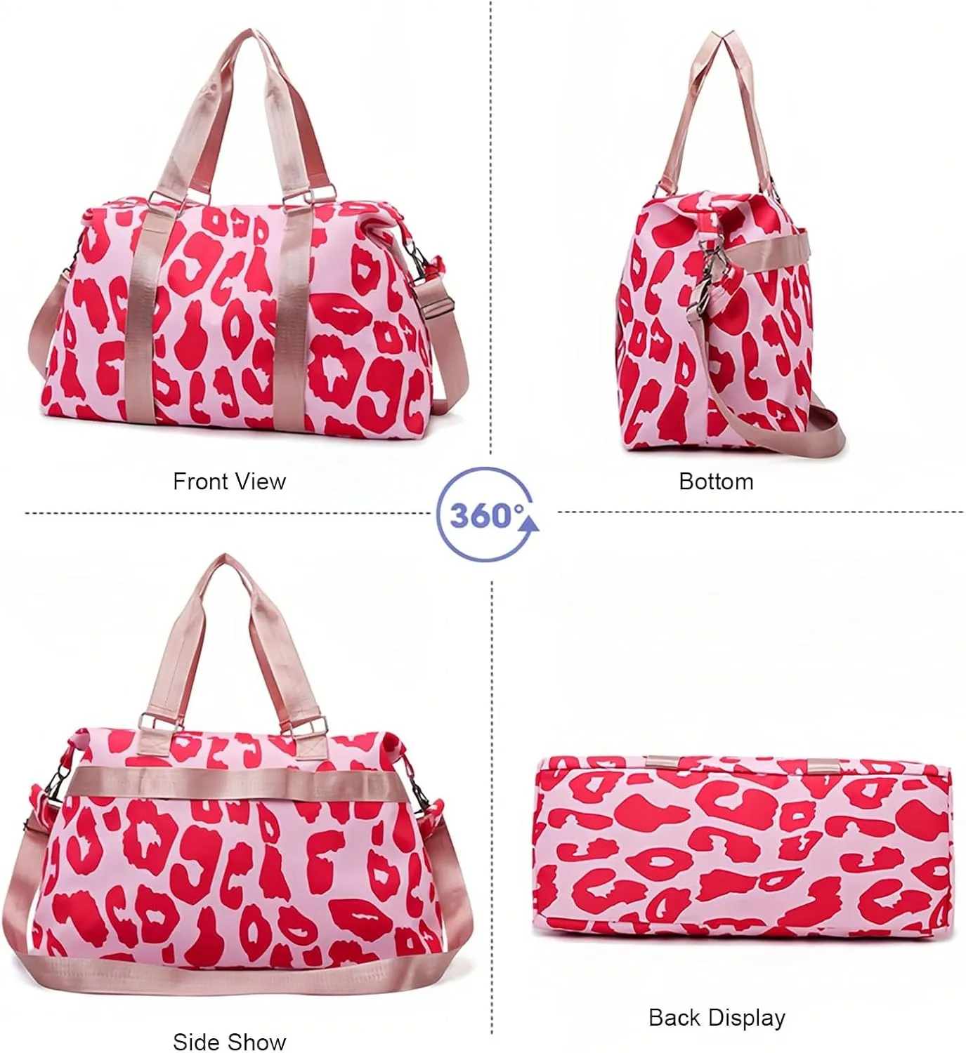 Large Capacity Travel Bag Wet Dry Shoulder Luggage Handbag Leisure Sports Fitness Bag Leopard Print Beach Bags Women's Backpack-pink