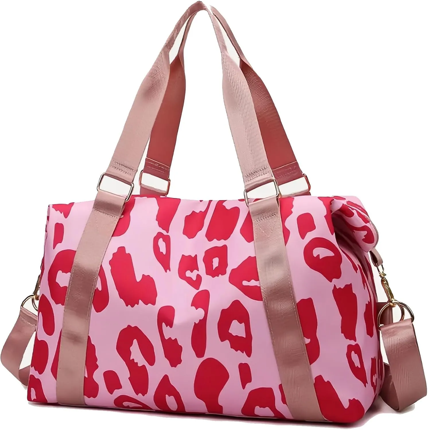 Large Capacity Travel Bag Wet Dry Shoulder Luggage Handbag Leisure Sports Fitness Bag Leopard Print Beach Bags Women's Backpack-pink