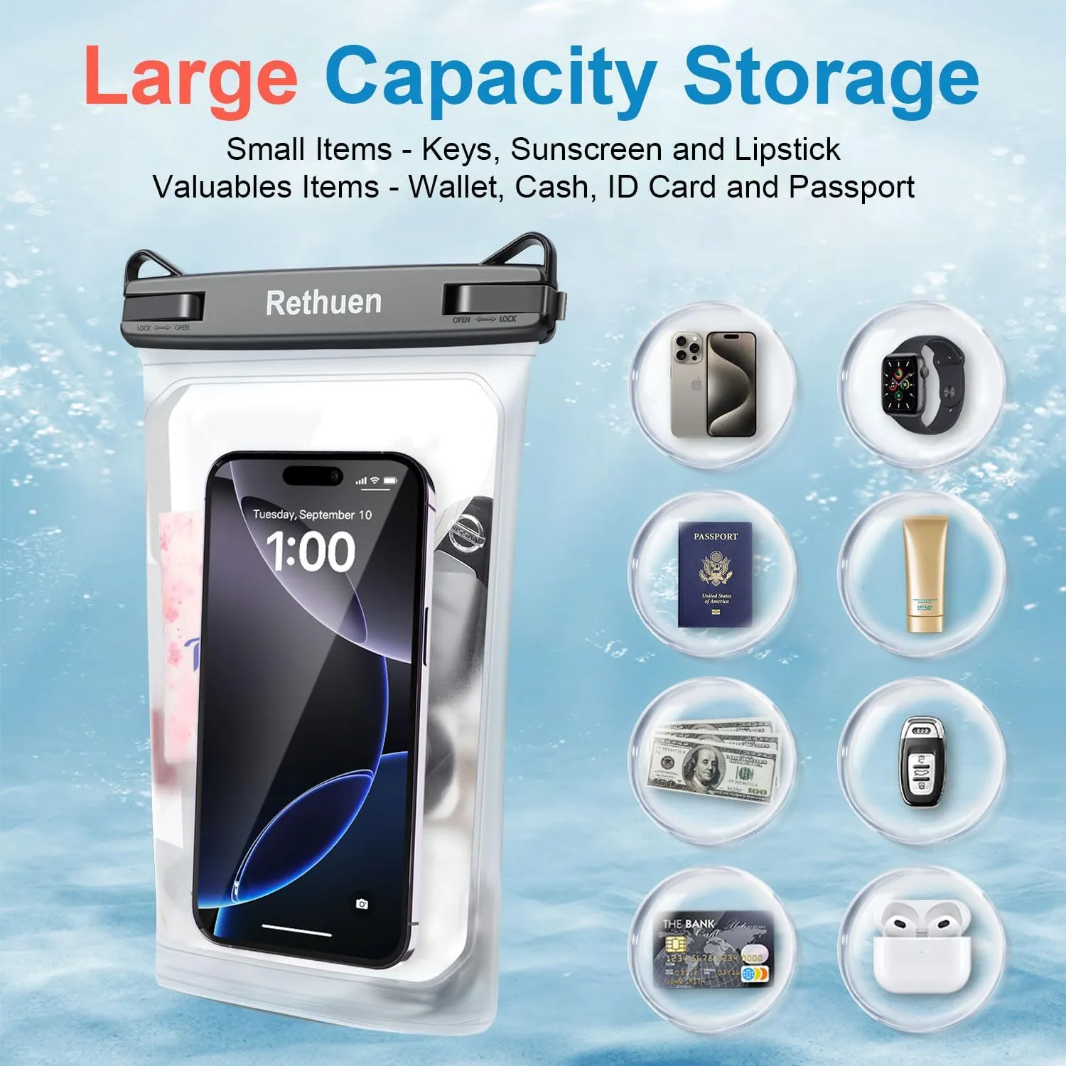 Large Floating Waterproof Phone Pouch, Cell Phone Dry Bag for iPhone 16 15 14 13 12 Pro Max Galaxy S24 S23 S22 All Phones, Float Water Proof Bag for Beach Water Park (Frosted   Frosted)
