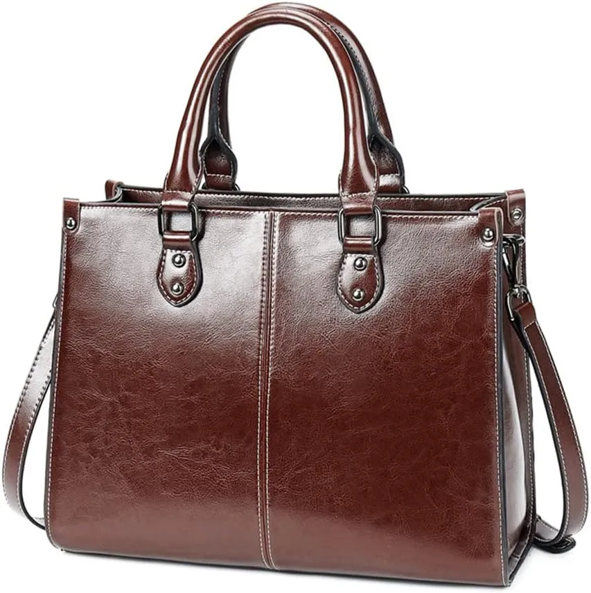 Large Genuine Leather Satchel Handbag for Women - Fashionable Shiny Tote & Crossbody Purse