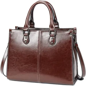 Large Genuine Leather Satchel Handbag for Women - Fashionable Shiny Tote & Crossbody Purse