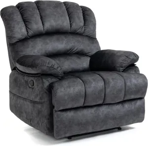 Large Manual Recliner Chair with Plush Cushion Back for Living Room, Dark Gray Fabric