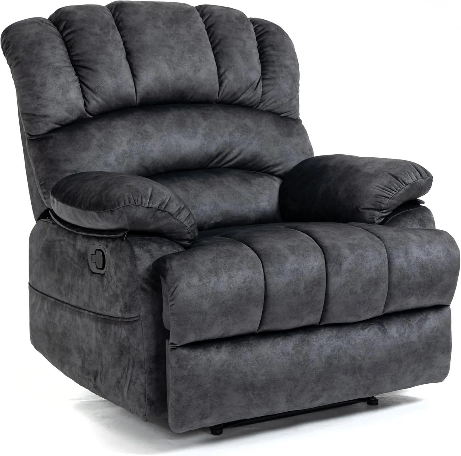 Large Manual Recliner Chair with Plush Cushion Back for Living Room, Dark Gray Fabric