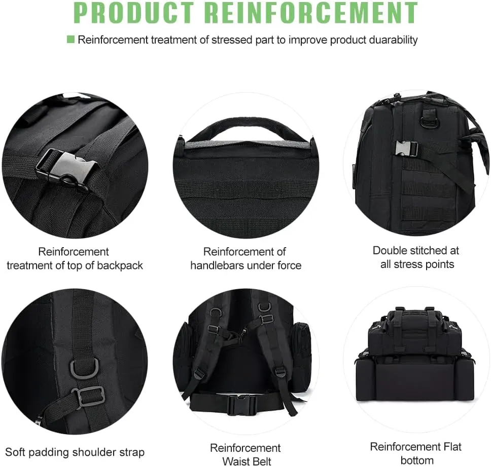 Large Military Tactical Backpack for Men, 40-50L Backpacks for Women, Bug out Bag Army 3 Days Assault Pack Bags Rucksack with Molle System Black