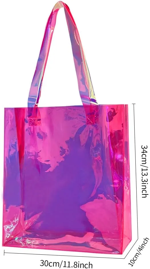 Large Purple Holographic Tote Shopping Bag Waterproof Sandproof Iridescent Beach Totes Bags with Handle for Women