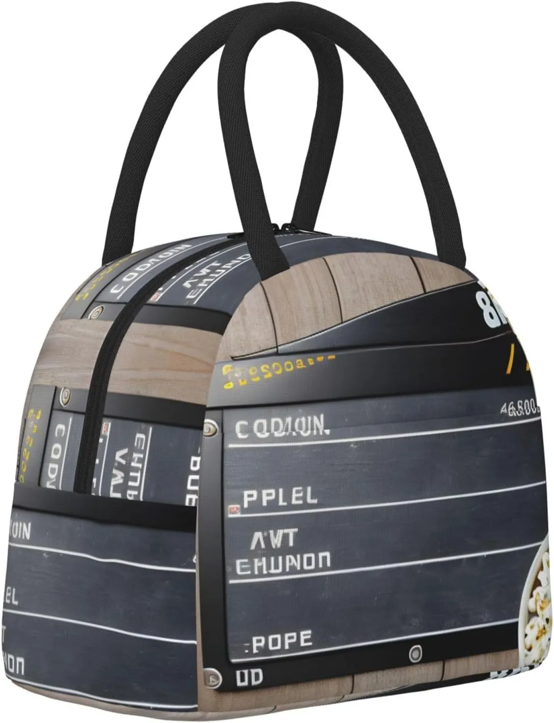Large Reusable Insulated Lunch Bag Cooler Tote Box Meal Prep For Men & Women Work Picnic Or Travel,Cinema Movie Clapboard And Popcorn Print