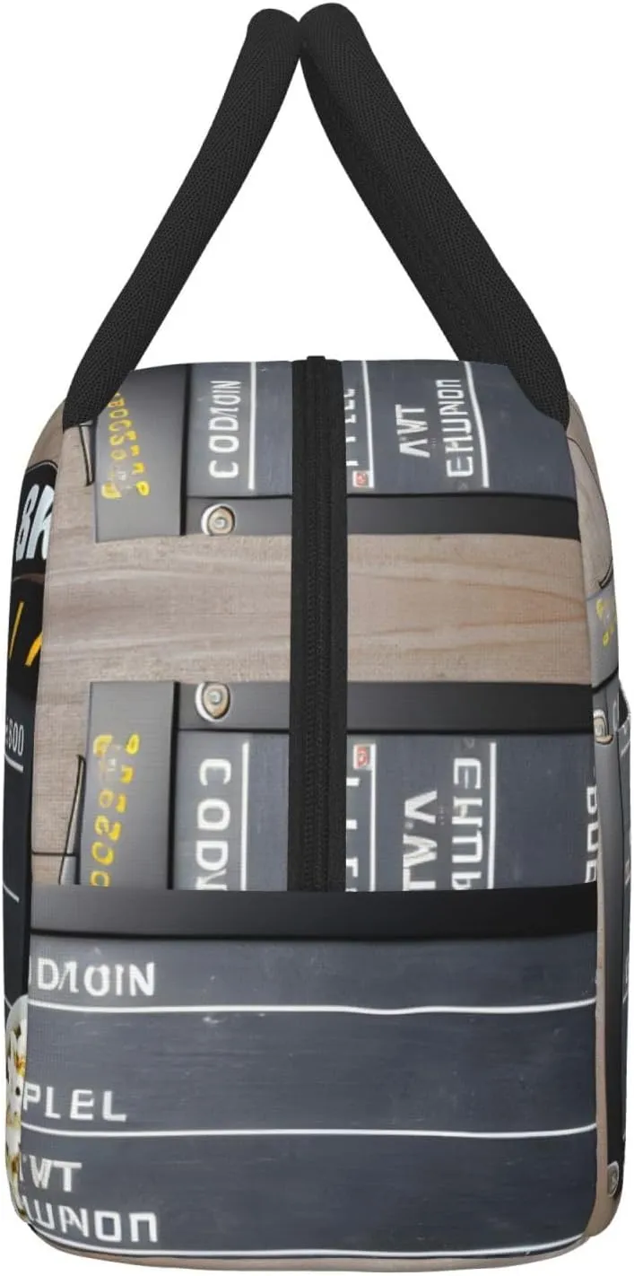 Large Reusable Insulated Lunch Bag Cooler Tote Box Meal Prep For Men & Women Work Picnic Or Travel,Cinema Movie Clapboard And Popcorn Print