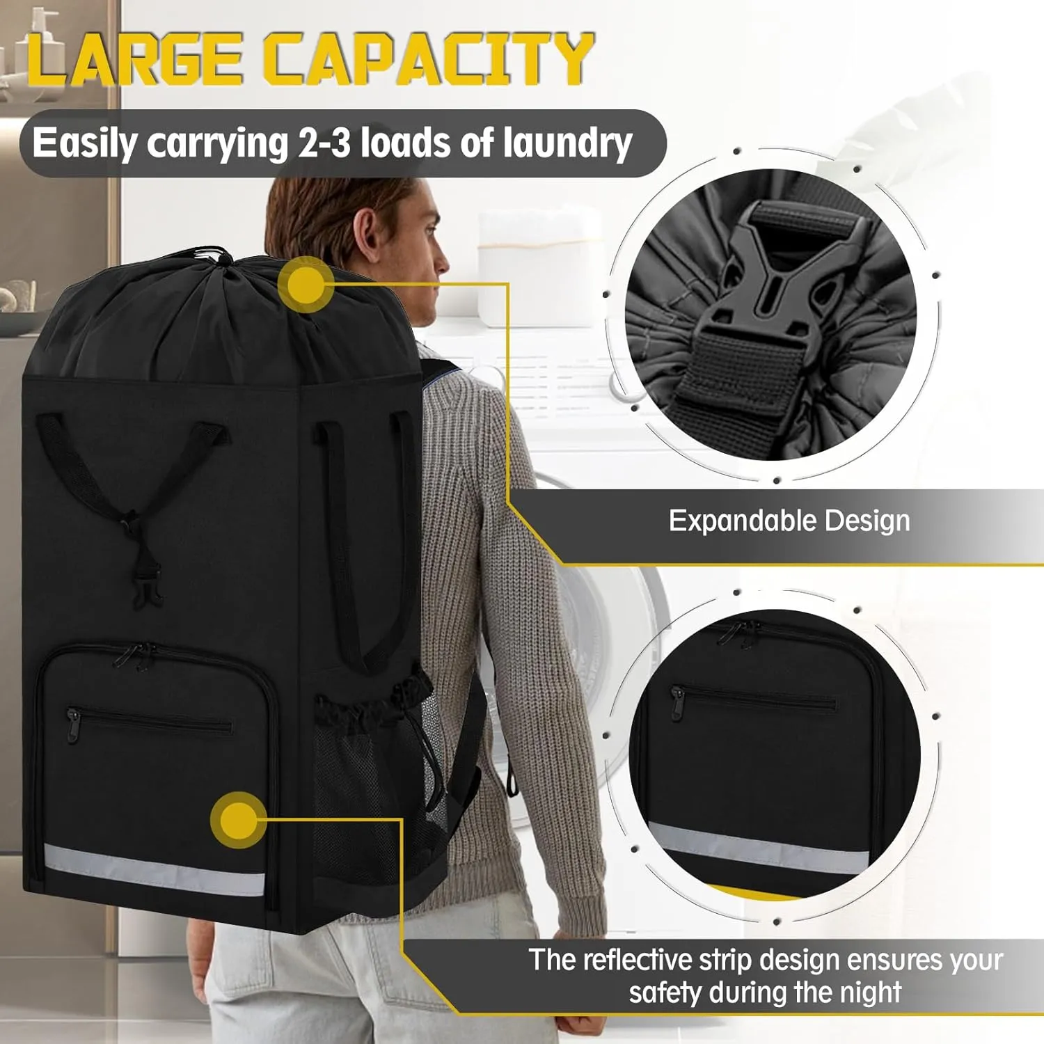 Laundry Bag Backpack,Extra Large Portable Freestanding Laundry Basket for College Dorm Essentials with Padded Shoulder Straps