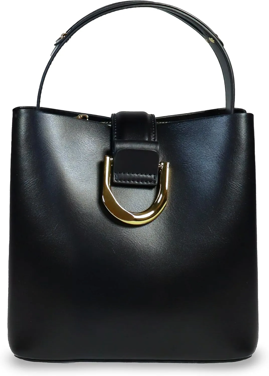 Leather Bucket Bag for Women - Black and Brown Genuine Leather Medium Size Purses