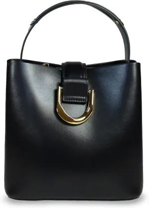 Leather Bucket Bag for Women - Black and Brown Genuine Leather Medium Size Purses
