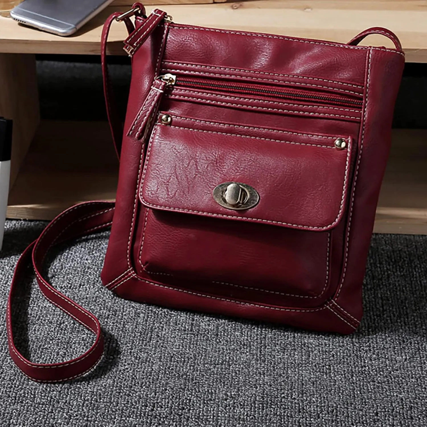Leather Crossbody Bags for Women Ladies Fashion Solid Color Leather Large Capacity Adjustable Shoulder Belt