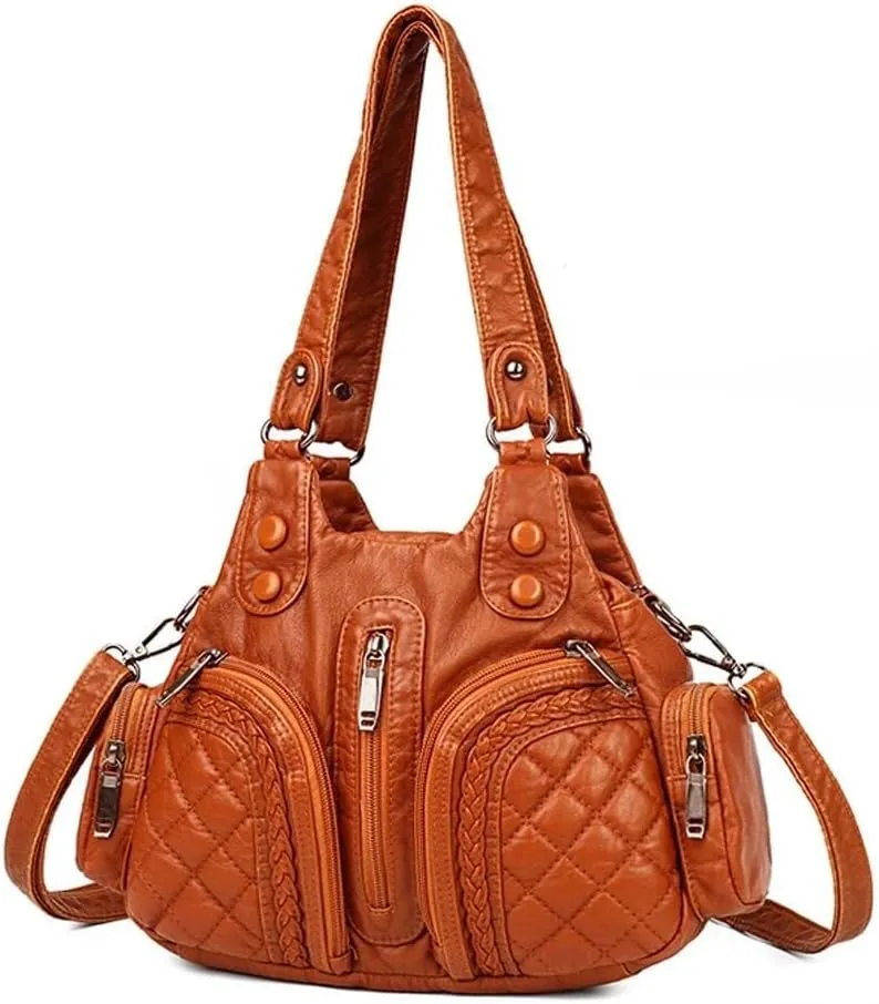 Leather Crossbody Purse Multi Pockets Shoulder Retro Hobo Top Handle Women’s Tote Handbag