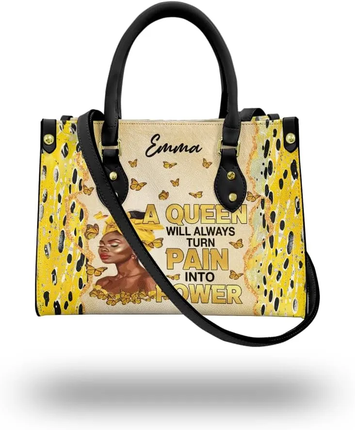 Leather Handbag for Black Women, Custom Name Tote Bag, Mother's Day, Birthday & Christmas Gifts