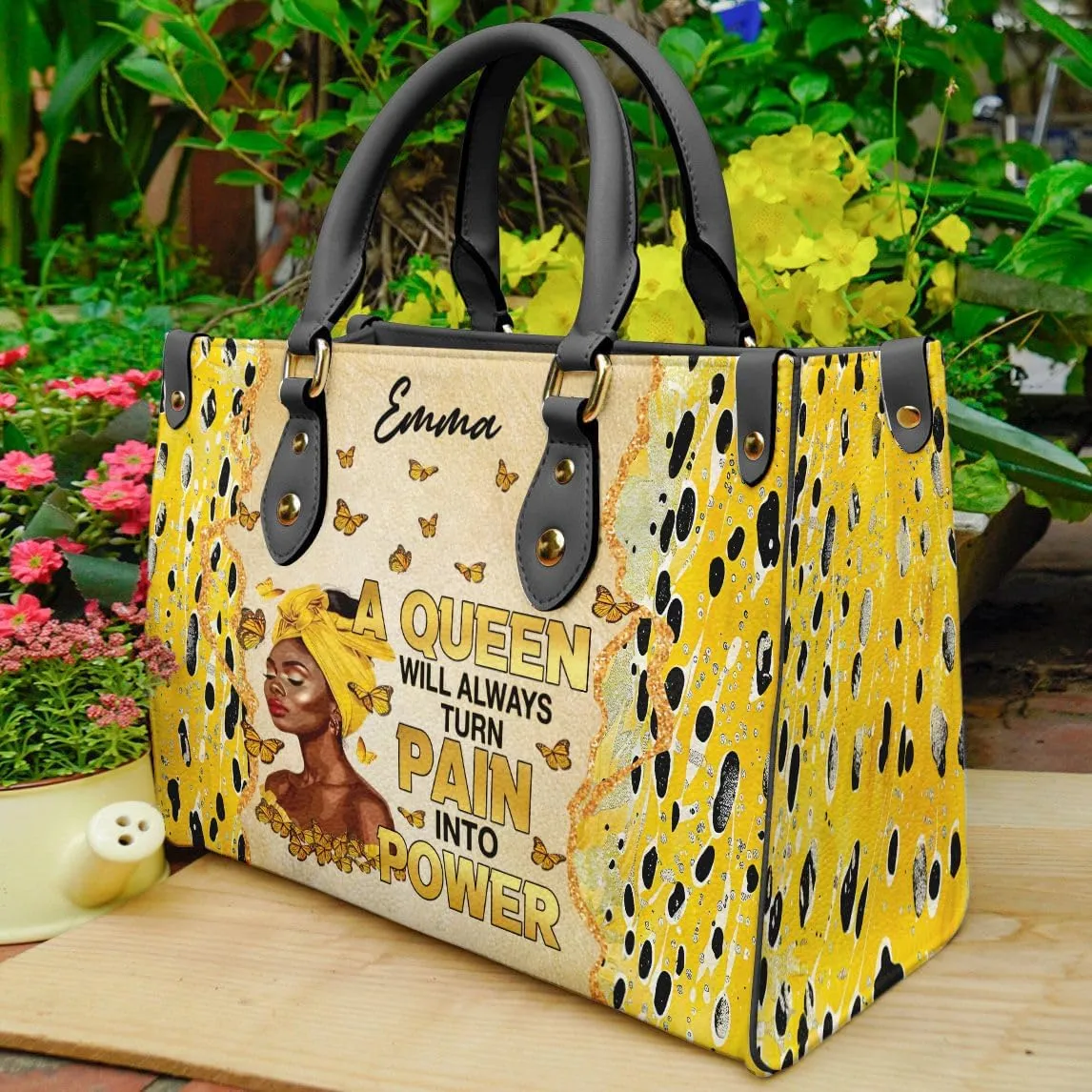 Leather Handbag for Black Women, Custom Name Tote Bag, Mother's Day, Birthday & Christmas Gifts