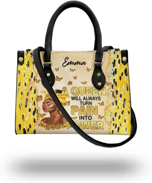 Leather Handbag for Black Women, Custom Name Tote Bag, Mother's Day, Birthday & Christmas Gifts